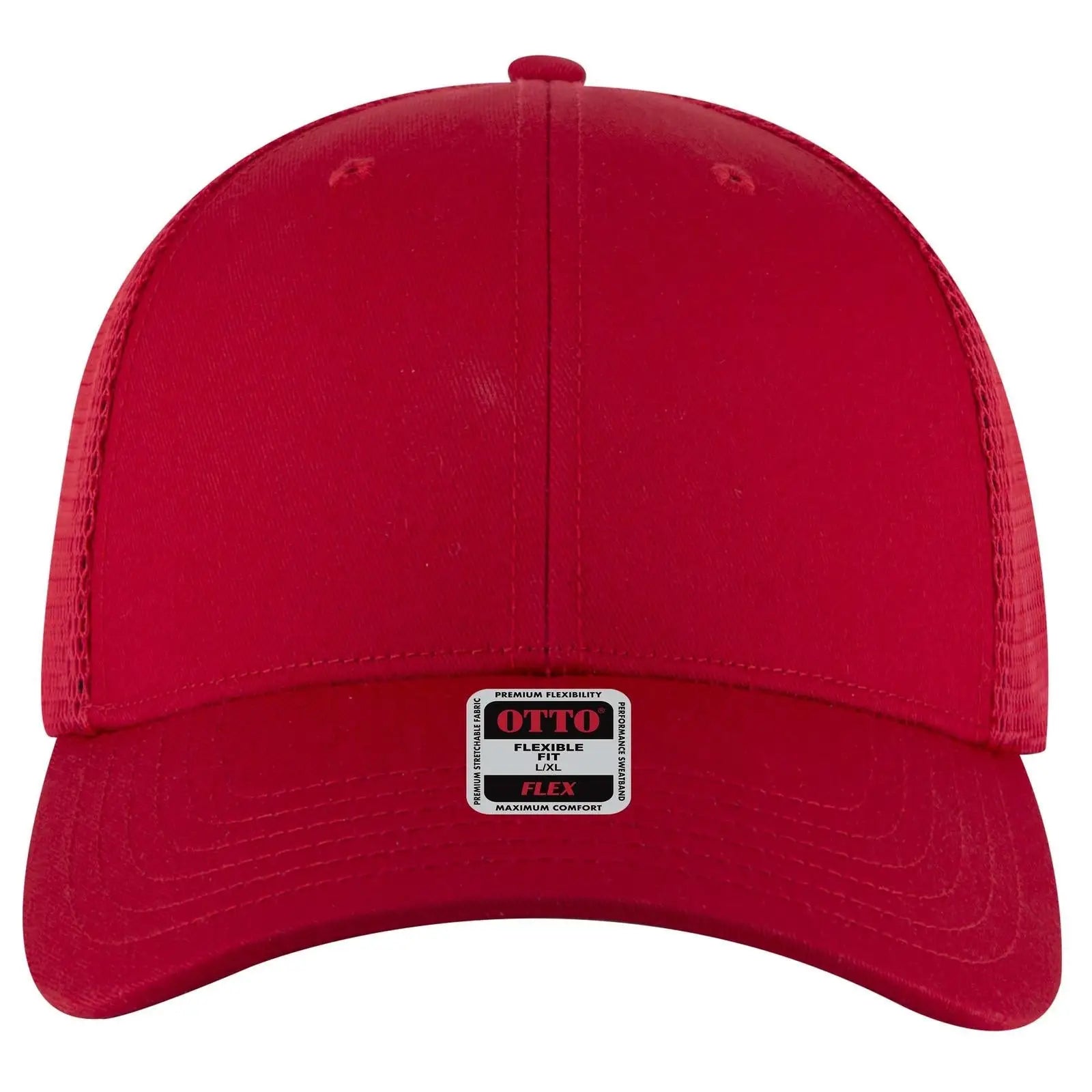 OTTO 135-2 ’OTTO Flex’ Fitted 6 Panel Low Profile Mesh Back Trucker Cap - Red