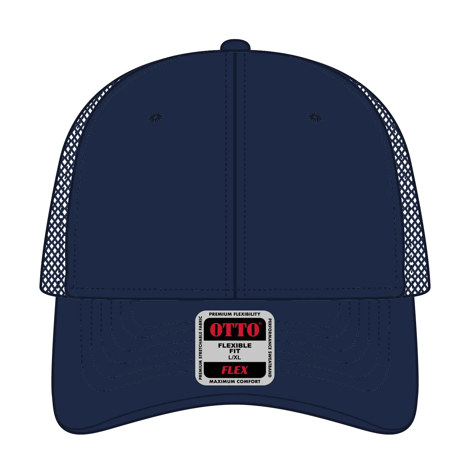 OTTO 135-2 ’OTTO Flex’ Fitted 6 Panel Low Profile Mesh Back Trucker Cap - Navy - Navy / 7 3/8’’ - 7 5/8’’