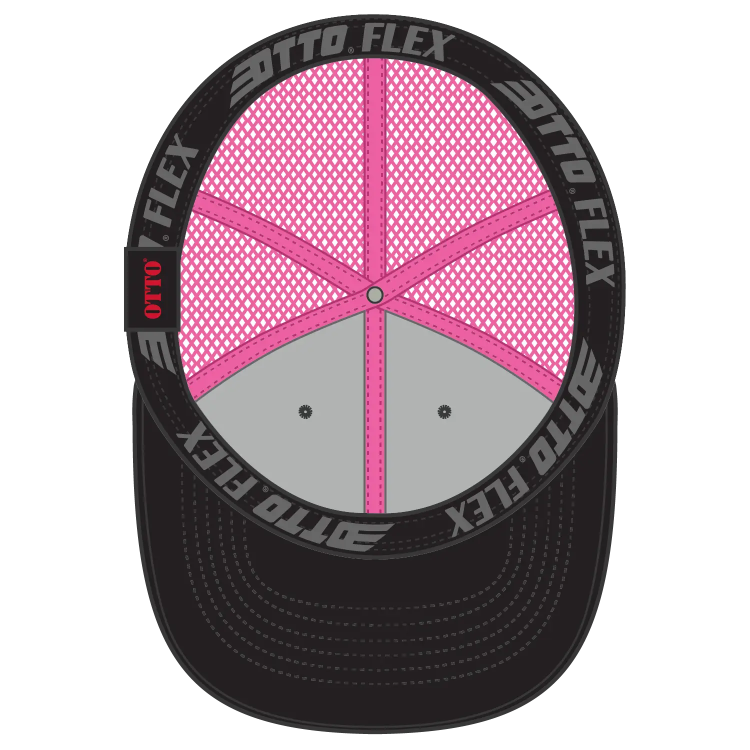 OTTO 135-2 ’OTTO Flex’ Fitted 6 Panel Low Profile Mesh Back Trucker Cap - Blk/Blk/N.Pnk