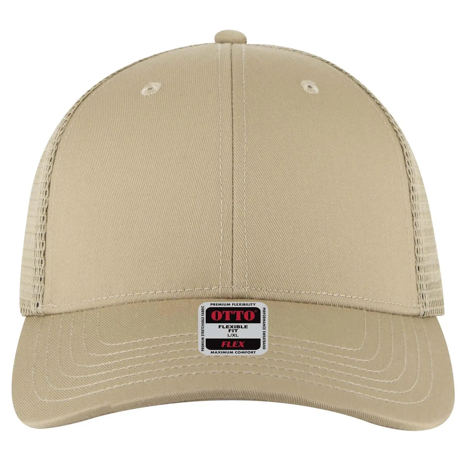 OTTO 135-2 ’OTTO Flex’ Fitted 6 Panel Low Profile Mesh Back Trucker Cap - Khaki