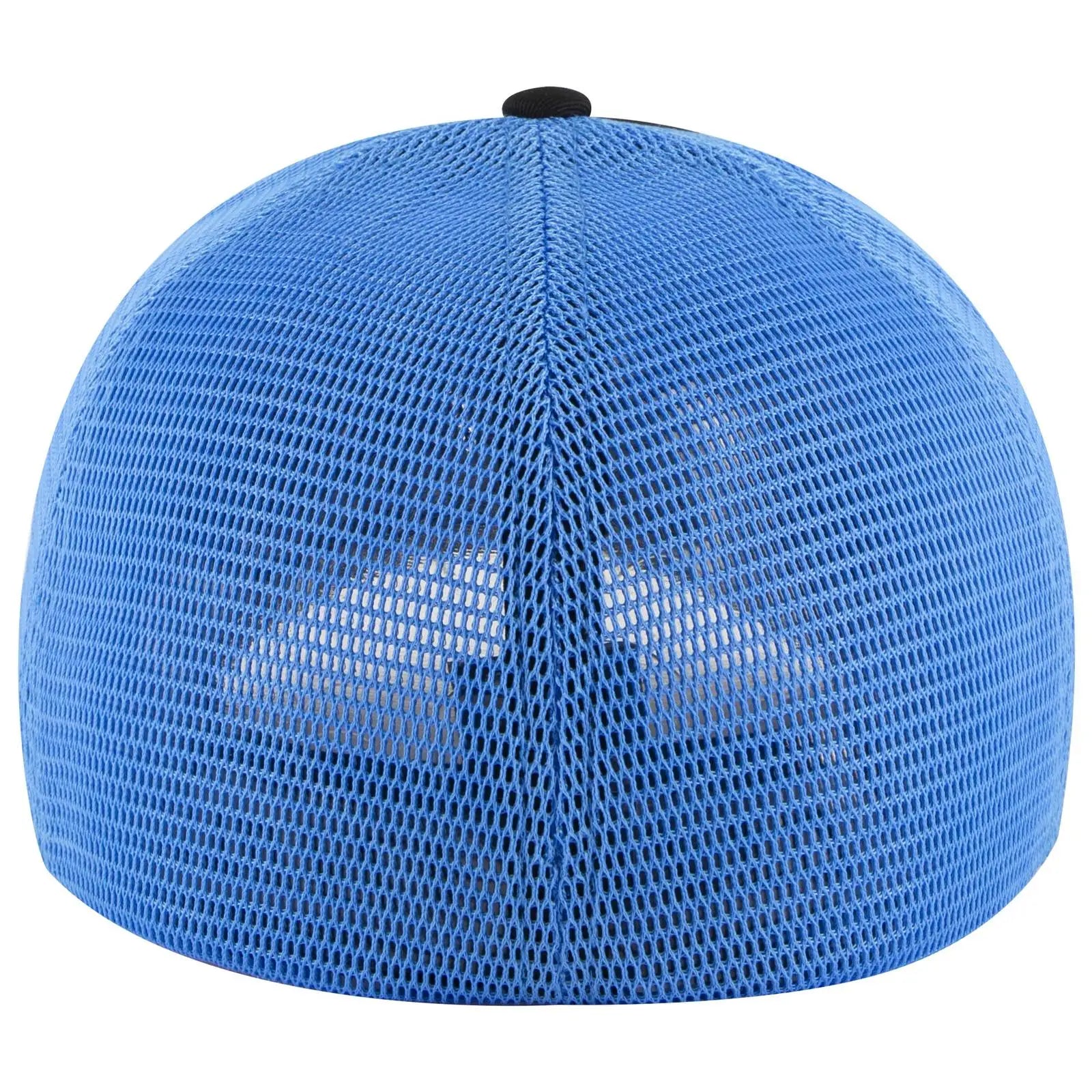 OTTO 135-2 ’OTTO Flex’ Fitted 6 Panel Low Profile Mesh Back Trucker Cap - Blk/Blk/N.Blue