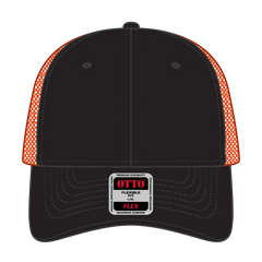 OTTO 135-2 ’OTTO Flex’ Fitted 6 Panel Low Profile Mesh Back Trucker Cap - Blk/Blk/N Org - Blk/Blk/N Org / 7 3/8’’ - 7