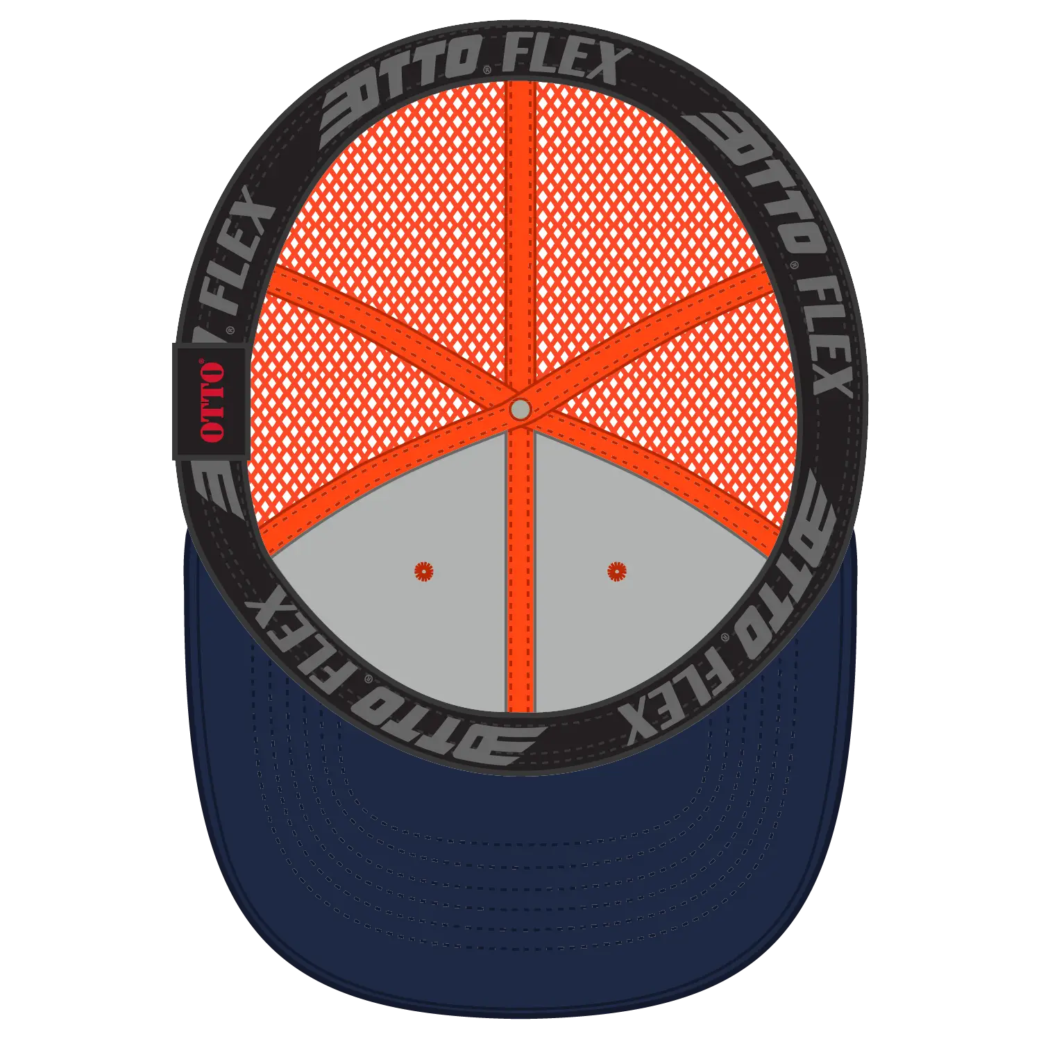 OTTO 135-2 ’OTTO Flex’ Fitted 6 Panel Low Profile Mesh Back Trucker Cap - Nvy/Org/Org