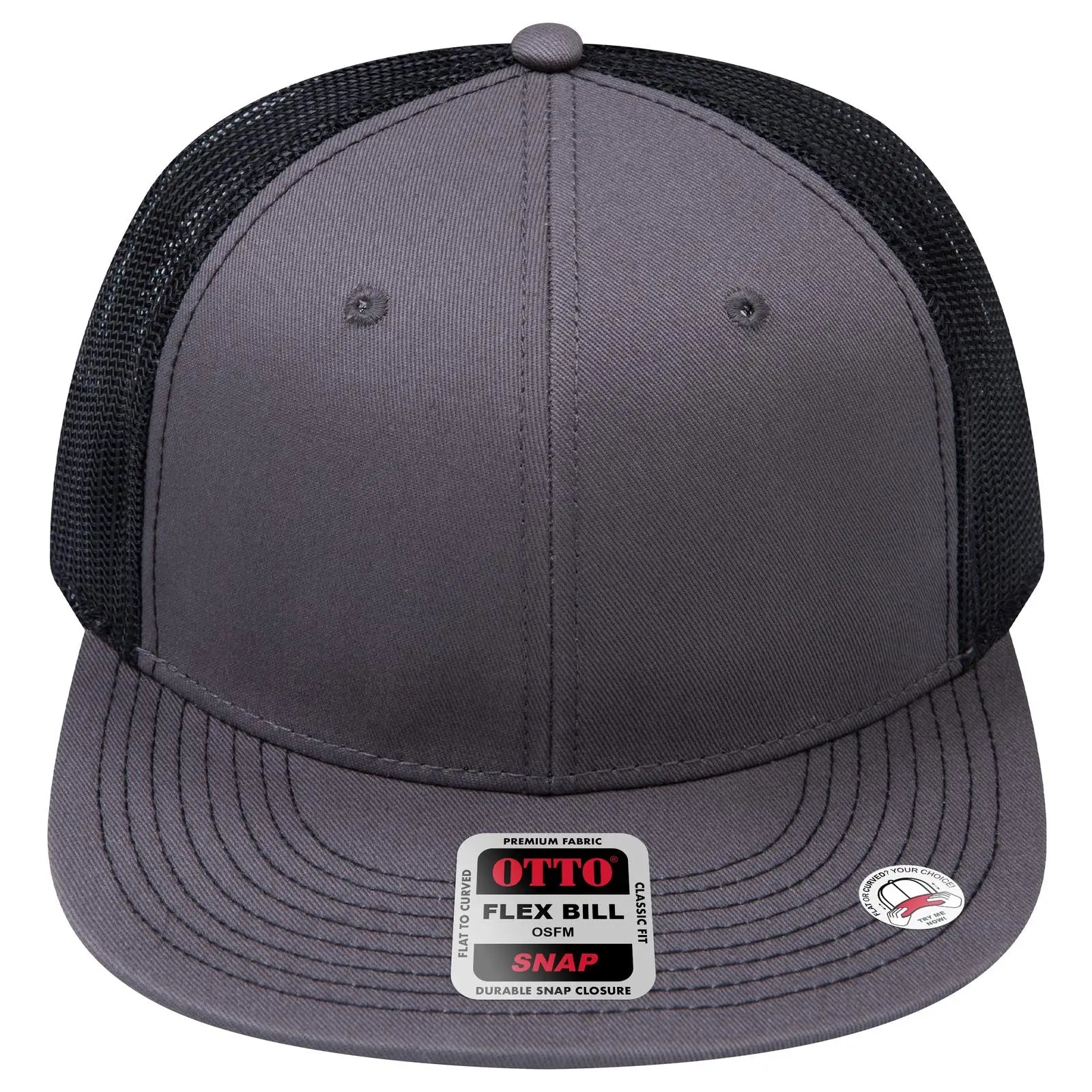 OTTO 141-1070 ’OTTO Snap’ 6 Panel Pro Style Mesh Back Trucker Snapback Cap - Ch.Gry/Ch.Gry/Blk - Ch.Gry/Ch.Gry/Blk / 6