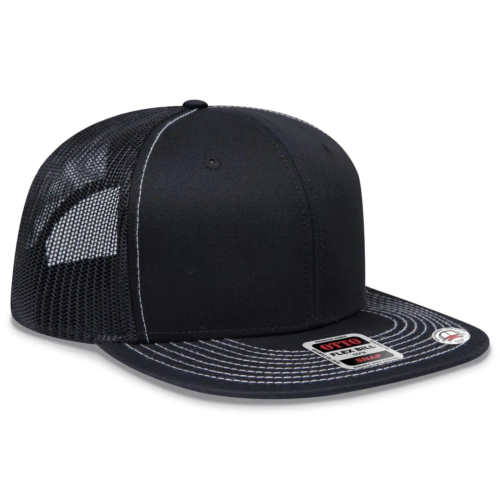 OTTO 141-1070 ’OTTO Snap’ 6 Panel Pro Style Mesh Back Trucker Snapback Cap - Black - Black / 6 1/2’’ - 7 5/8’’