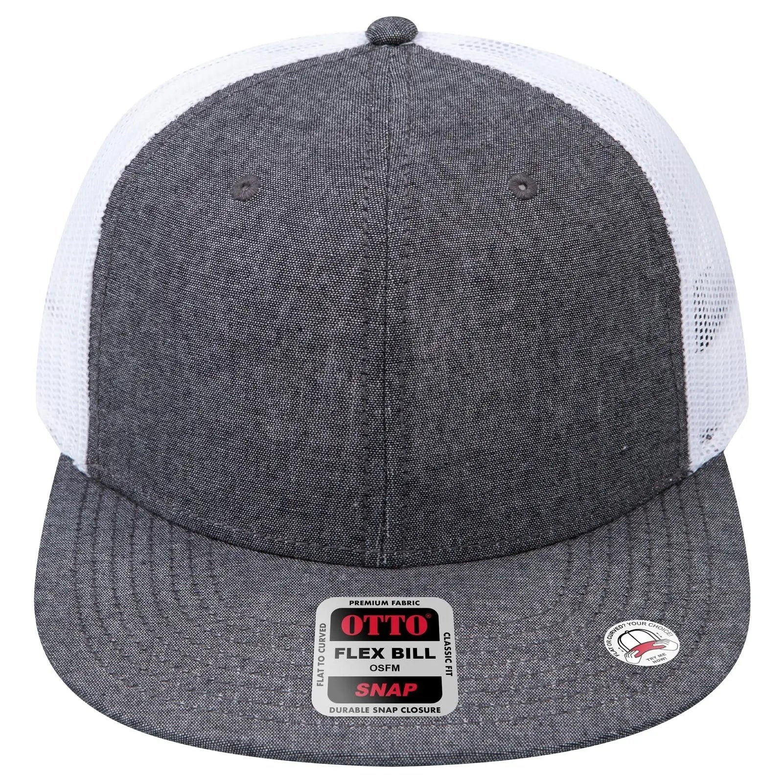 OTTO 141-1070 ’OTTO Snap’ 6 Panel Pro Style Mesh Back Trucker Snapback Cap - Blk/Wht - Blk/Wht / 6 1/2’’ - 7 5/8’’