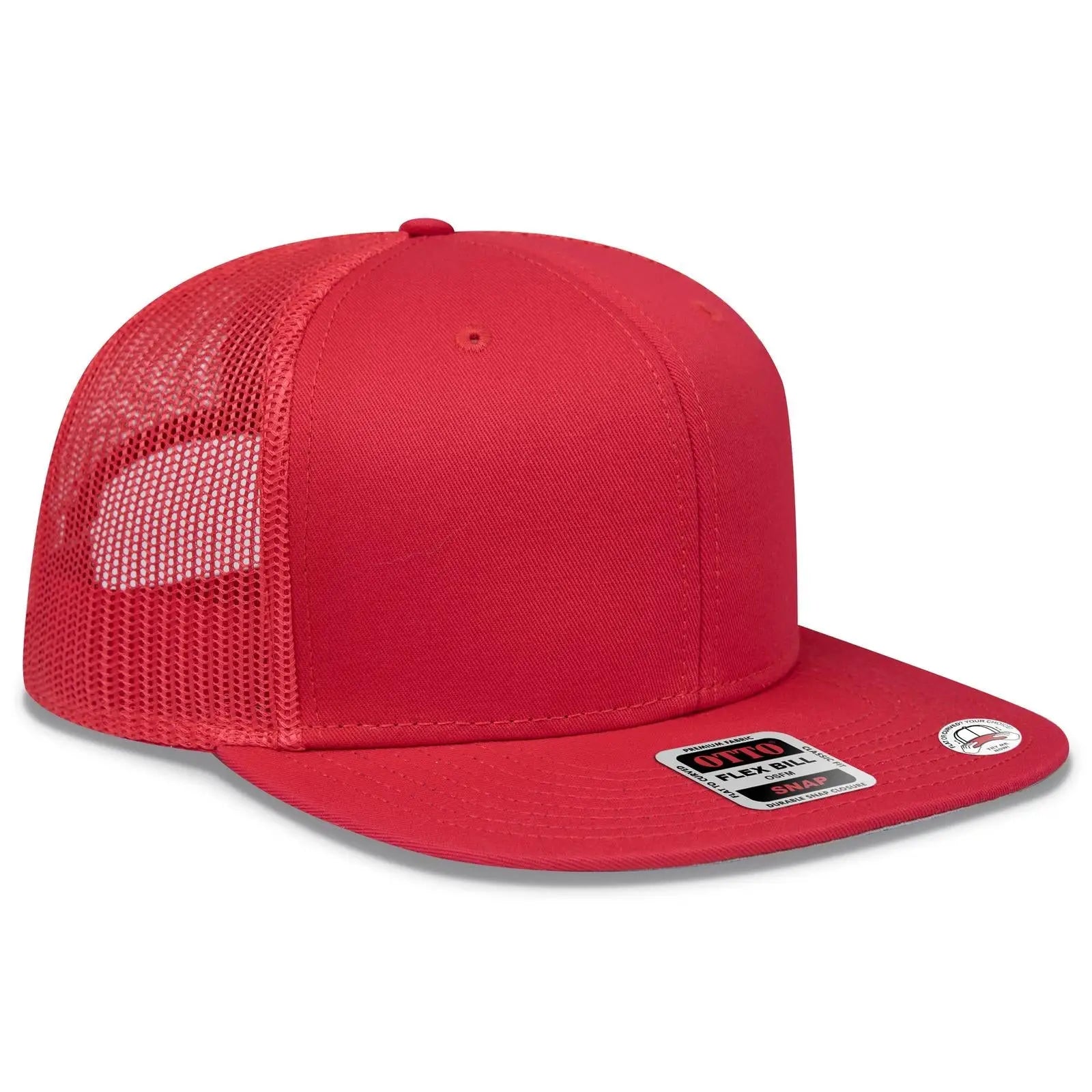 OTTO 141-1070 ’OTTO Snap’ 6 Panel Pro Style Mesh Back Trucker Snapback Cap - Red - Red / 6 1/2’’ - 7 5/8’’