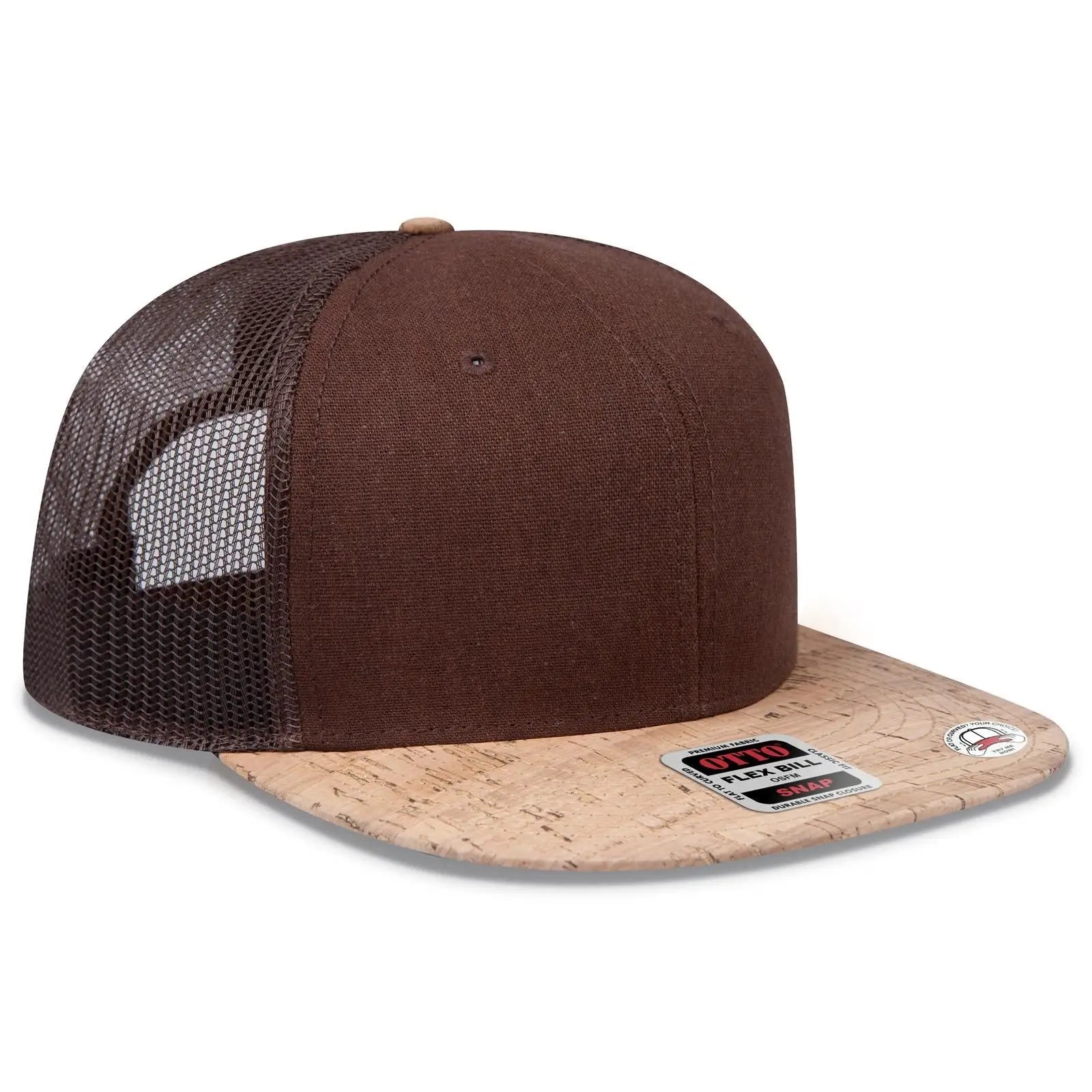 OTTO 141-1070 ’OTTO Snap’ 6 Panel Pro Style Mesh Back Trucker Snapback Cap - Cork/Brn - Cork/Brn / 6 1/2’’ - 7 5/8’’