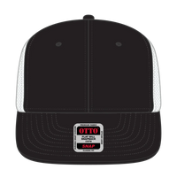 OTTO 141-1070 ’OTTO Snap’ 6 Panel Pro Style Mesh Back Trucker Snapback Cap - Blk/Blk/Wht - Blk/Blk/Wht / 6 1/2’’ - 7