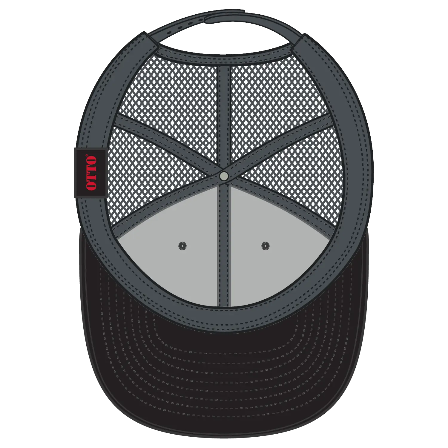 OTTO 141-1070 ’OTTO Snap’ 6 Panel Pro Style Mesh Back Trucker Snapback Cap - Blk/Blk/Ch.Gry - Blk/Blk/Ch.Gry / 6 1/2’’