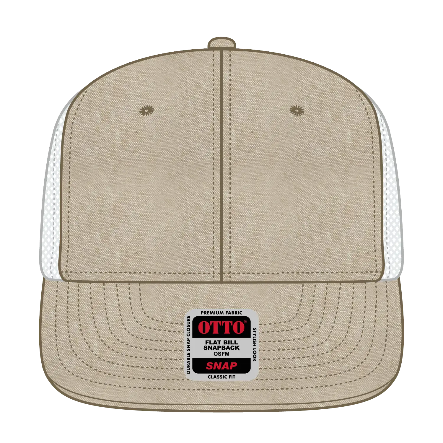 OTTO 141-1070 ’OTTO Snap’ 6 Panel Pro Style Mesh Back Trucker Snapback Cap - Khk/Wht - Khk/Wht / 6 1/2’’ - 7 5/8’’