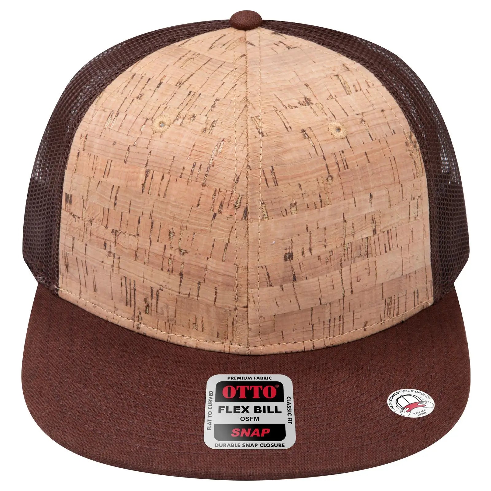 OTTO 141-1070 ’OTTO Snap’ 6 Panel Pro Style Mesh Back Trucker Snapback Cap - Brn/Crk/Brn - Brn/Crk/Brn / 6 1/2’’ - 7