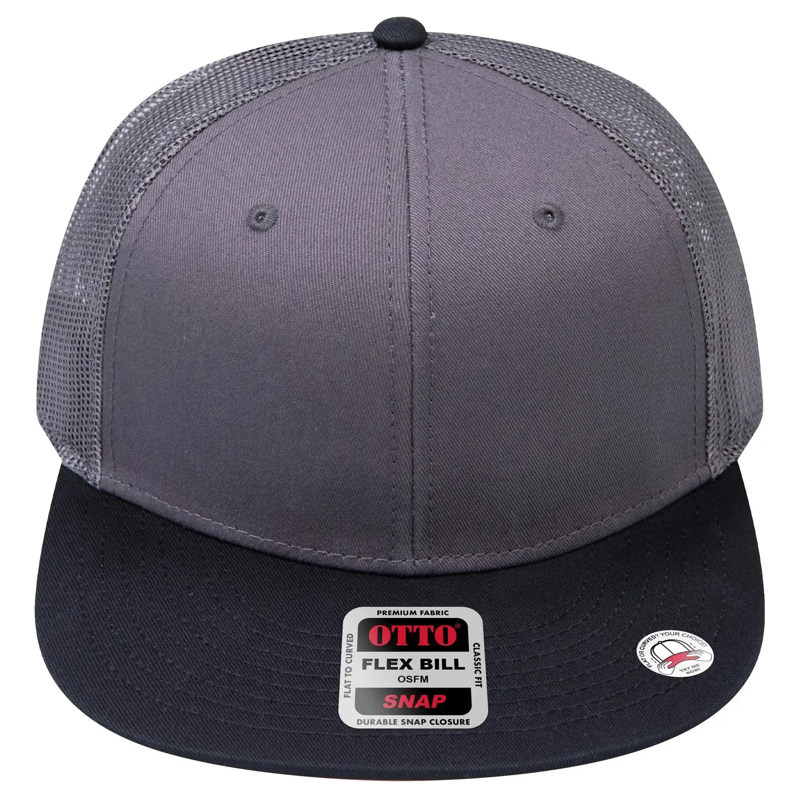 OTTO 141-1070 ’OTTO Snap’ 6 Panel Pro Style Mesh Back Trucker Snapback Cap - Blk/Ch.Gry/Ch.Gry - Blk/Ch.Gry/Ch.Gry / 6