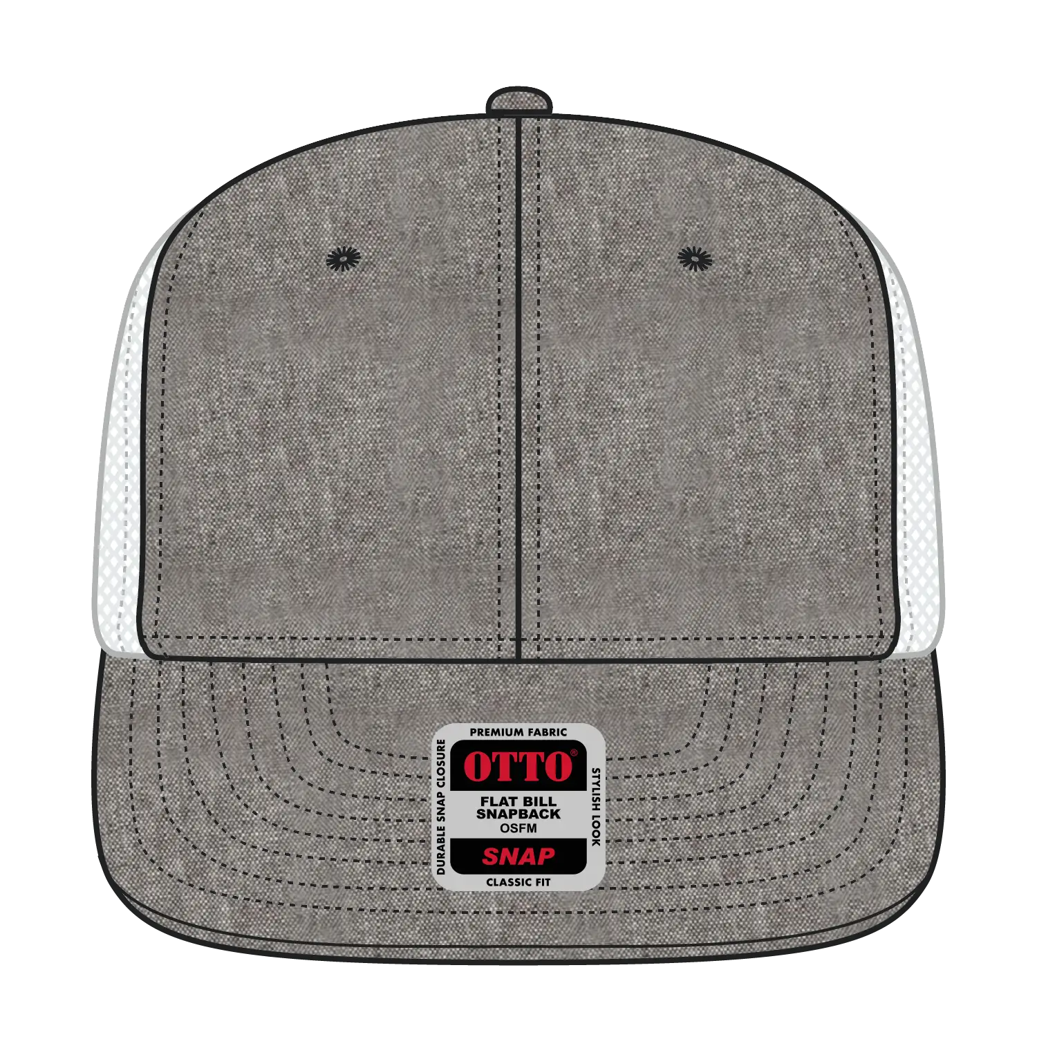 OTTO 141-1070 ’OTTO Snap’ 6 Panel Pro Style Mesh Back Trucker Snapback Cap - ChGry/Wht - ChGry/Wht / 6 1/2’’ - 7 5/8’’