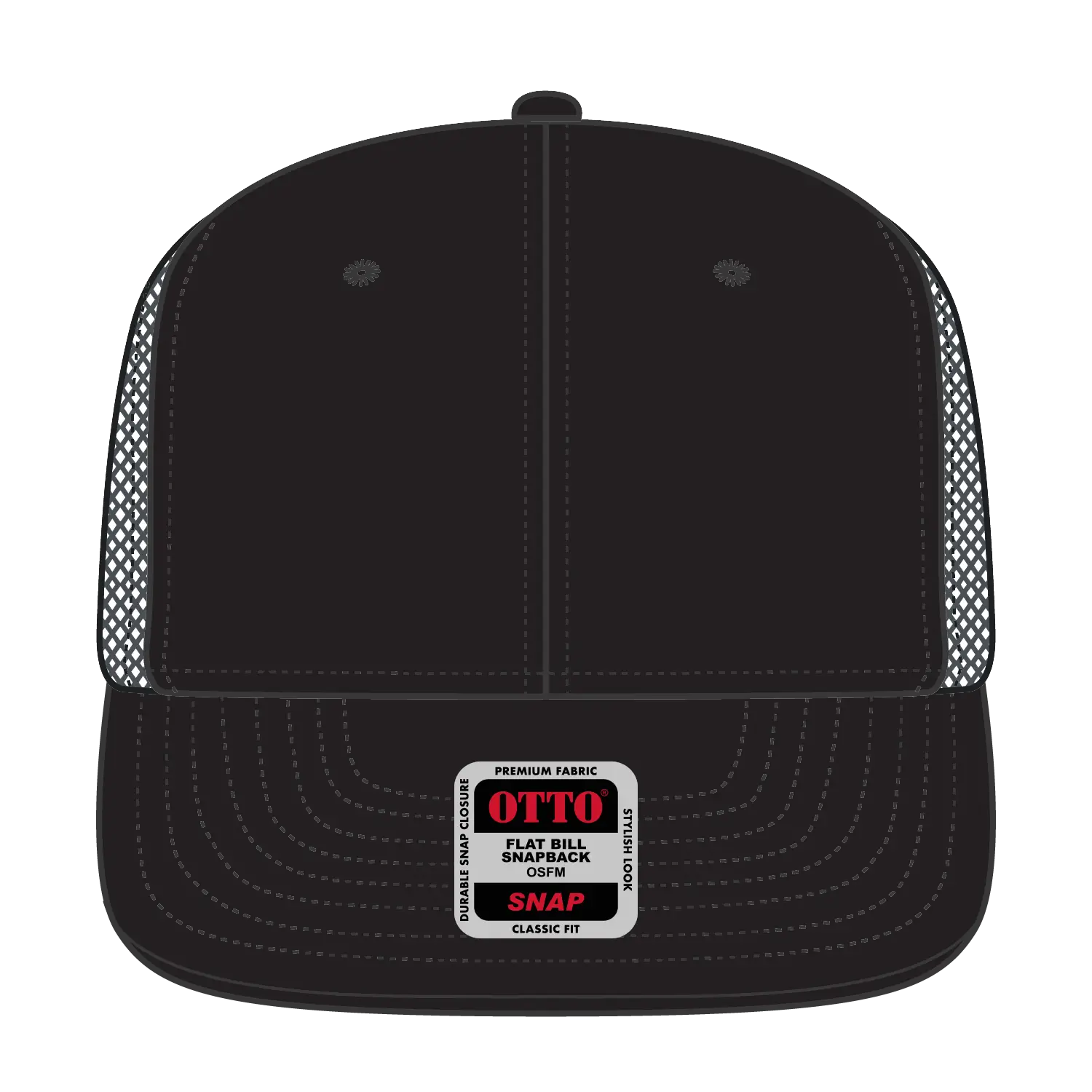 OTTO 141-1070 ’OTTO Snap’ 6 Panel Pro Style Mesh Back Trucker Snapback Cap - Blk/Blk/Ch.Gry - Blk/Blk/Ch.Gry / 6 1/2’’