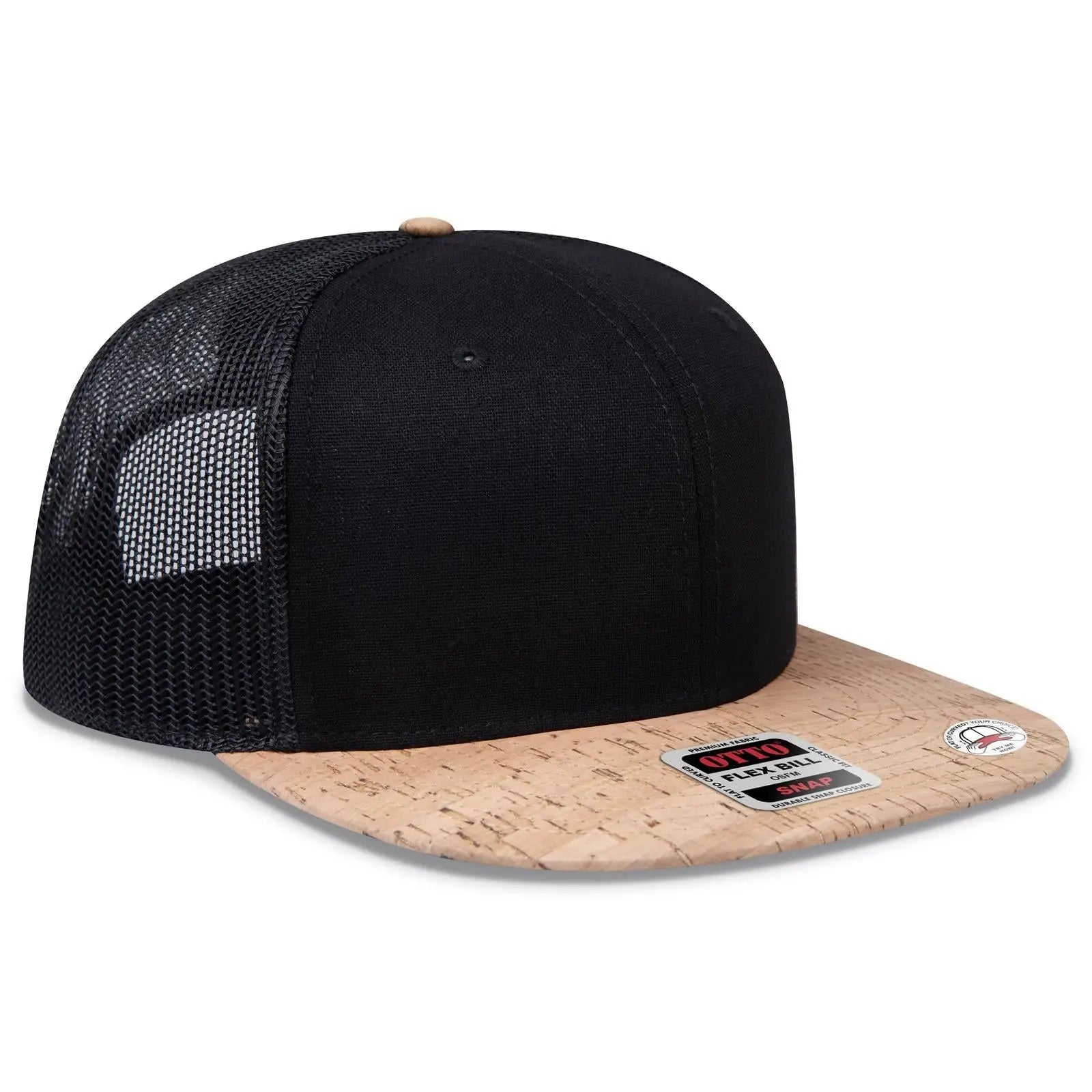 OTTO 141-1070 ’OTTO Snap’ 6 Panel Pro Style Mesh Back Trucker Snapback Cap - Cork/Blk - Cork/Blk / 6 1/2’’ - 7 5/8’’