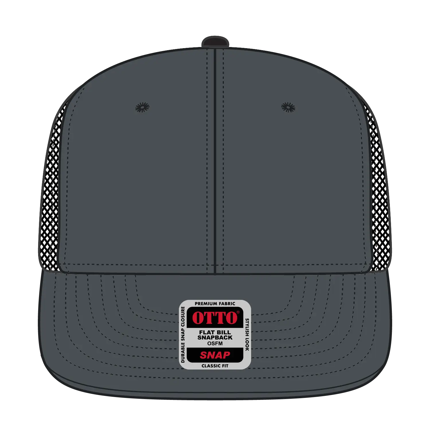 OTTO 141-1070 ’OTTO Snap’ 6 Panel Pro Style Mesh Back Trucker Snapback Cap - Ch.Gry/Ch.Gry/Blk - Ch.Gry/Ch.Gry/Blk / 6