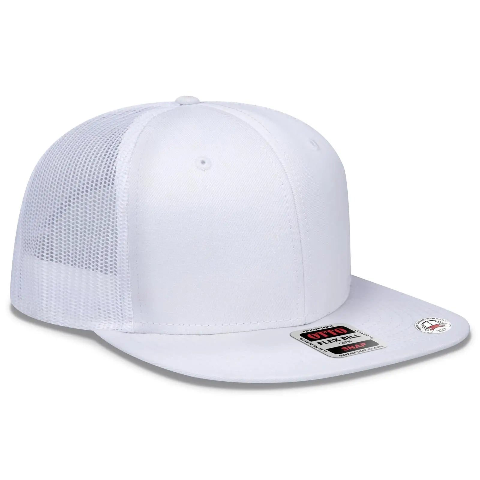 OTTO 141-1070 ’OTTO Snap’ 6 Panel Pro Style Mesh Back Trucker Snapback Cap - White - White / 6 1/2’’ - 7 5/8’’