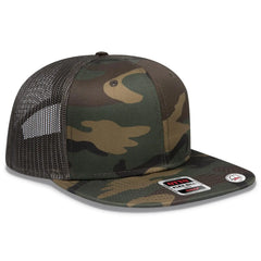 OTTO 141-1070 ’OTTO Snap’ 6 Panel Pro Style Mesh Back Trucker Snapback Cap - Dk.Grn/Brn/Dk.Ol.Grn
