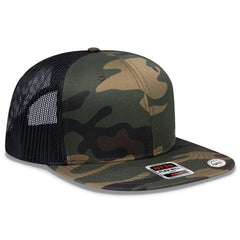 OTTO 141-1070 ’OTTO Snap’ 6 Panel Pro Style Mesh Back Trucker Snapback Cap - Dk.Grn/Brn/Blk - Dk.Grn/Brn/Blk / 6 1/2’’
