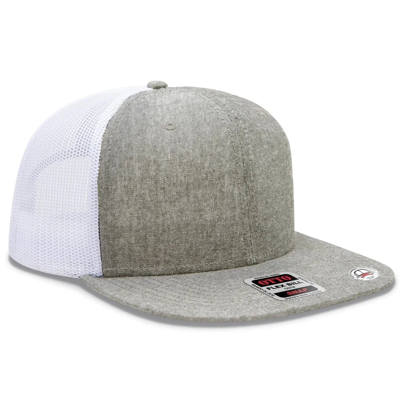 OTTO 141-1070 ’OTTO Snap’ 6 Panel Pro Style Mesh Back Trucker Snapback Cap - ChGry/Wht - ChGry/Wht / 6 1/2’’ - 7 5/8’’