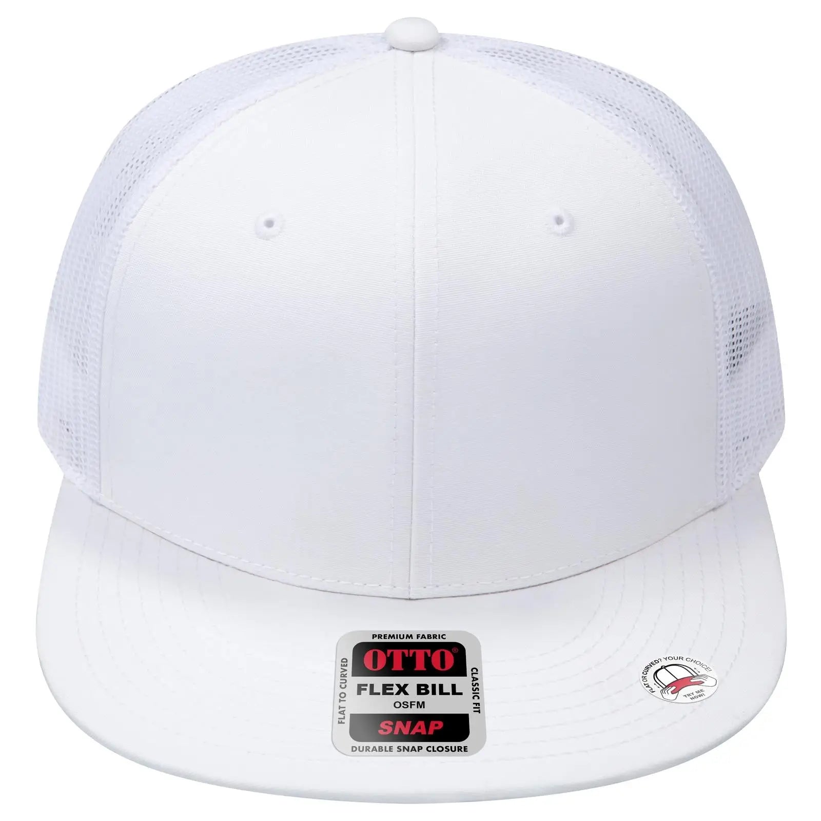 OTTO 141-1070 ’OTTO Snap’ 6 Panel Pro Style Mesh Back Trucker Snapback Cap - White - White / 6 1/2’’ - 7 5/8’’