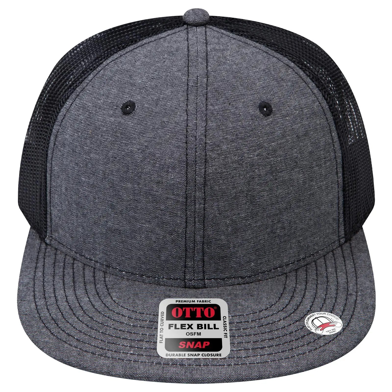 OTTO 141-1070 ’OTTO Snap’ 6 Panel Pro Style Mesh Back Trucker Snapback Cap - Black - Black / 6 1/2’’ - 7 5/8’’
