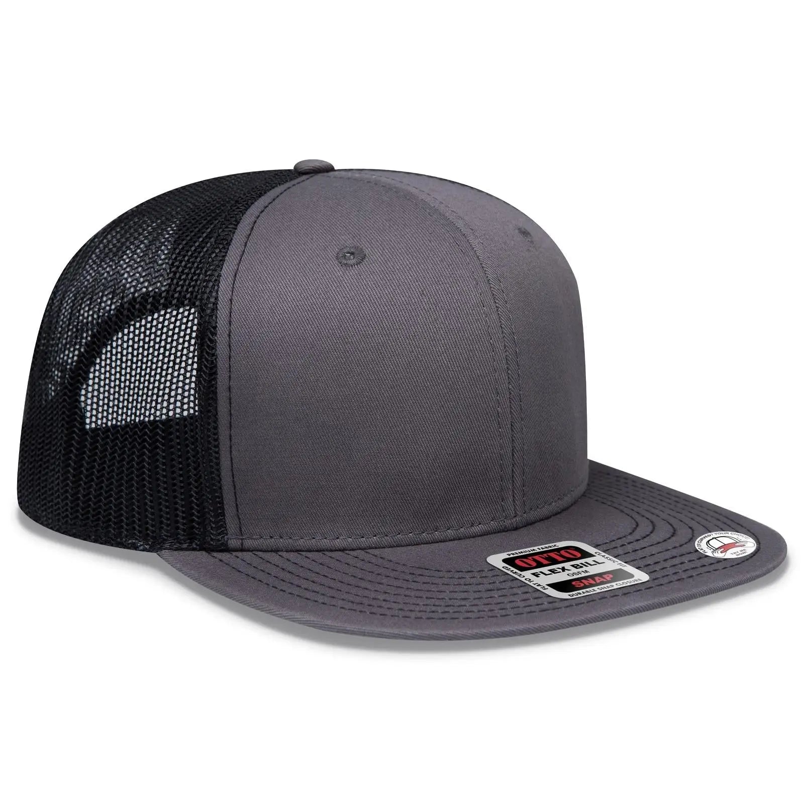 OTTO 141-1070 ’OTTO Snap’ 6 Panel Pro Style Mesh Back Trucker Snapback Cap - Ch.Gry/Ch.Gry/Blk - Ch.Gry/Ch.Gry/Blk / 6