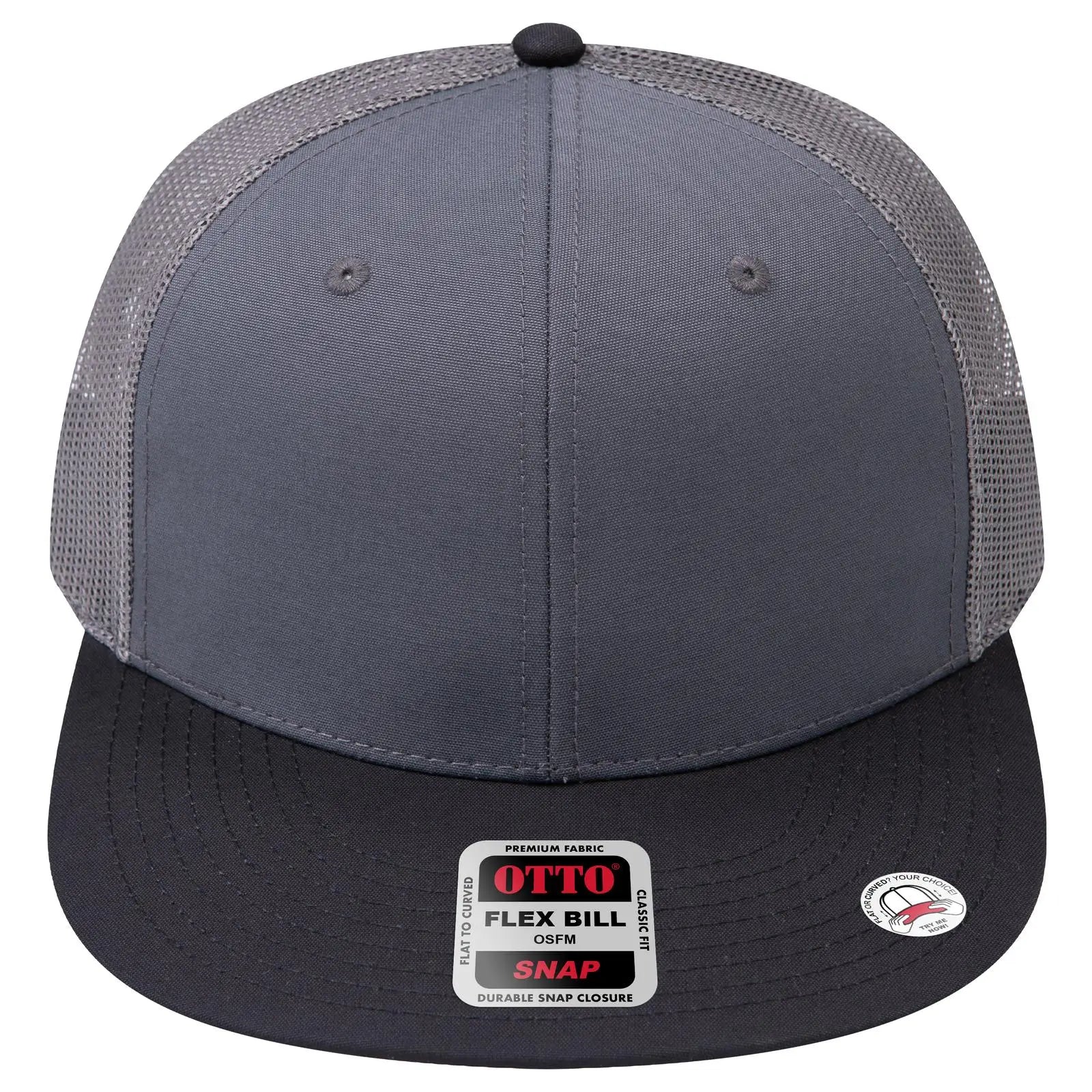 OTTO 141-1070 ’OTTO Snap’ 6 Panel Pro Style Mesh Back Trucker Snapback Cap - Blk/Ch Gry/Ch Gry - Blk/Ch Gry/Ch Gry / 6