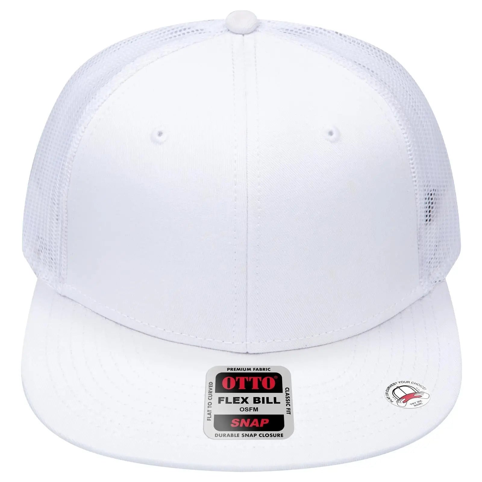 OTTO 141-1070 ’OTTO Snap’ 6 Panel Pro Style Mesh Back Trucker Snapback Cap - White - White / 6 1/2’’ - 7 5/8’’