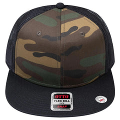 OTTO 141-1070 ’OTTO Snap’ 6 Panel Pro Style Mesh Back Trucker Snapback Cap - Dk.Grn/Brn/Blk - Dk.Grn/Brn/Blk / 6 1/2’’