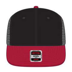 OTTO 141-1070 ’OTTO Snap’ 6 Panel Pro Style Mesh Back Trucker Snapback Cap - Red/Blk/Blk - Red/Blk/Blk / 6 1/2’’ - 7