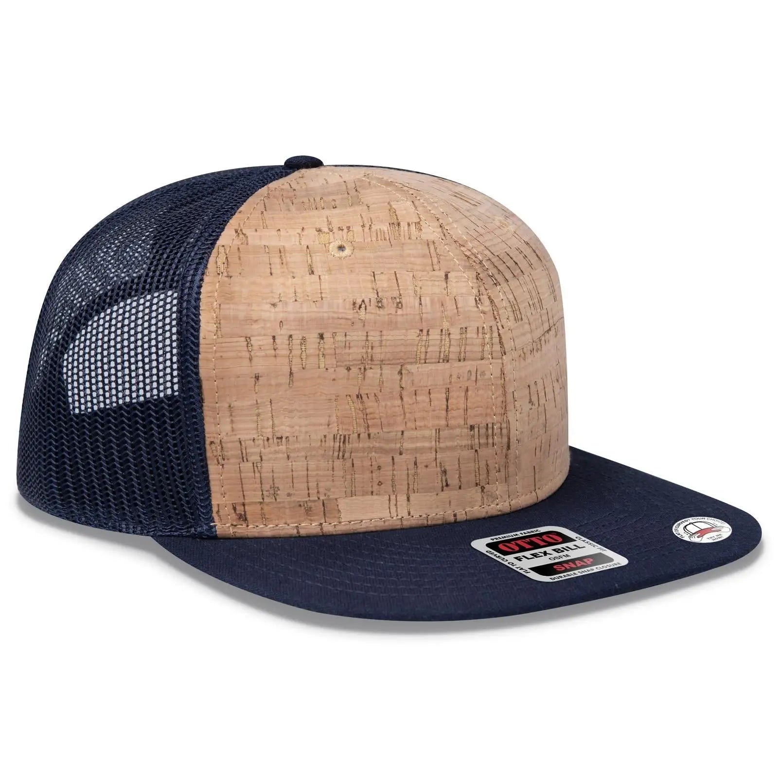 OTTO 141-1070 ’OTTO Snap’ 6 Panel Pro Style Mesh Back Trucker Snapback Cap - Nvy/Cork/Nvy - Nvy/Cork/Nvy / 6 1/2’’ - 7