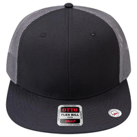 OTTO 141-1070 ’OTTO Snap’ 6 Panel Pro Style Mesh Back Trucker Snapback Cap - Blk/Blk/Ch Gry - Blk/Blk/Ch Gry / 6 1/2’’