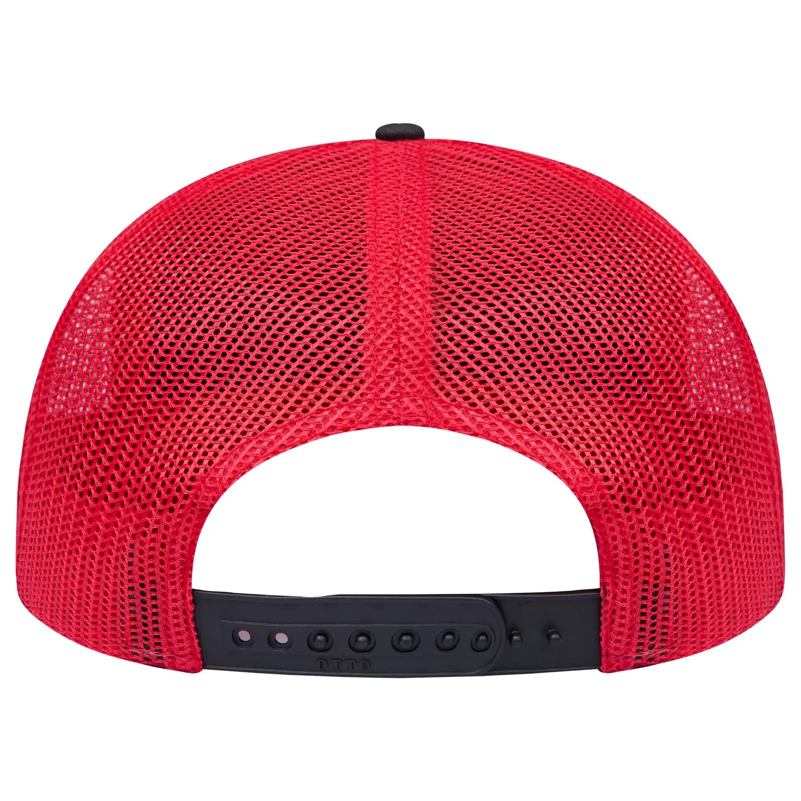 OTTO 141-1070 ’OTTO Snap’ 6 Panel Pro Style Mesh Back Trucker Snapback Cap - Blk/Blk/Red - Blk/Blk/Red / 6 1/2’’ - 7