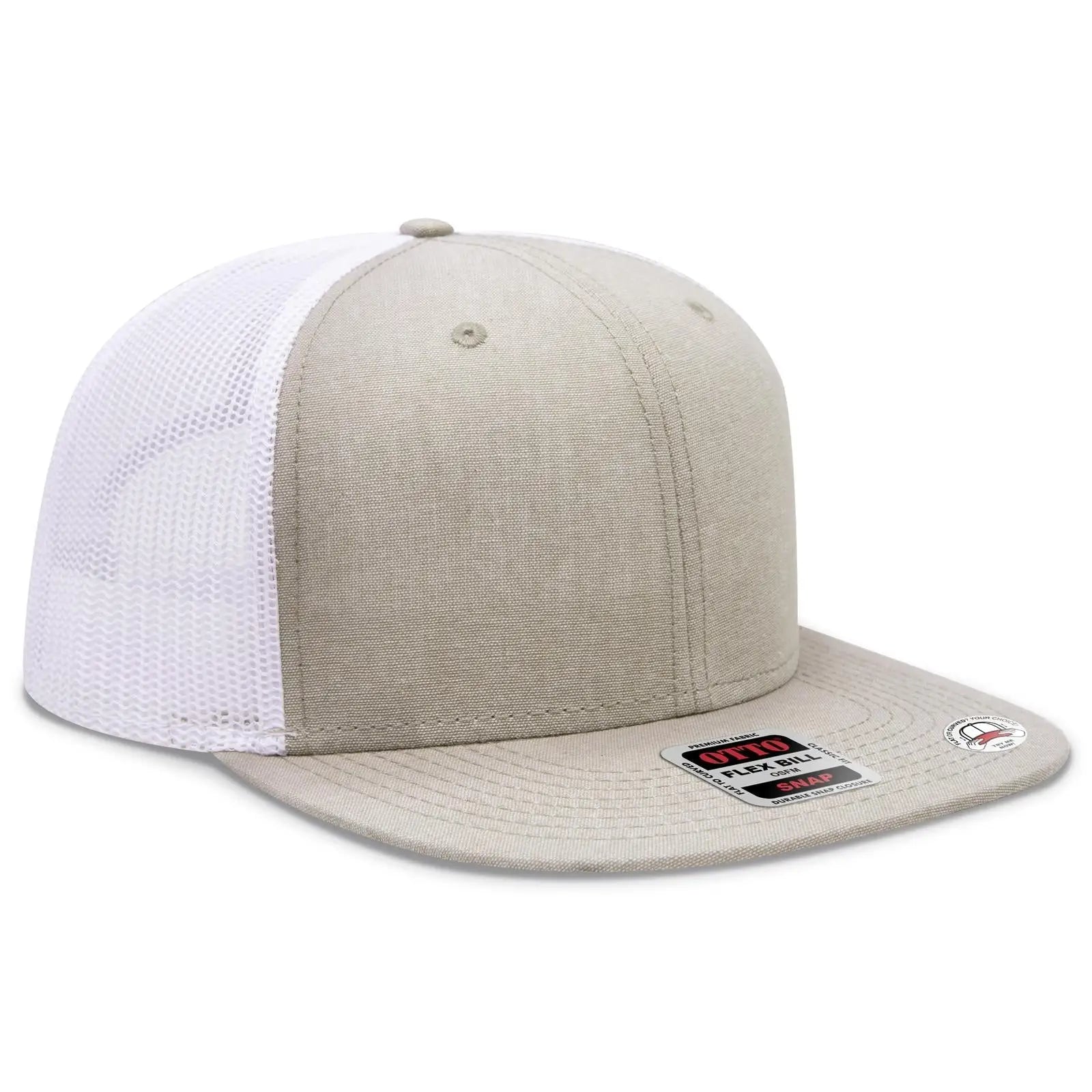 OTTO 141-1070 ’OTTO Snap’ 6 Panel Pro Style Mesh Back Trucker Snapback Cap - Khk/Wht - Khk/Wht / 6 1/2’’ - 7 5/8’’