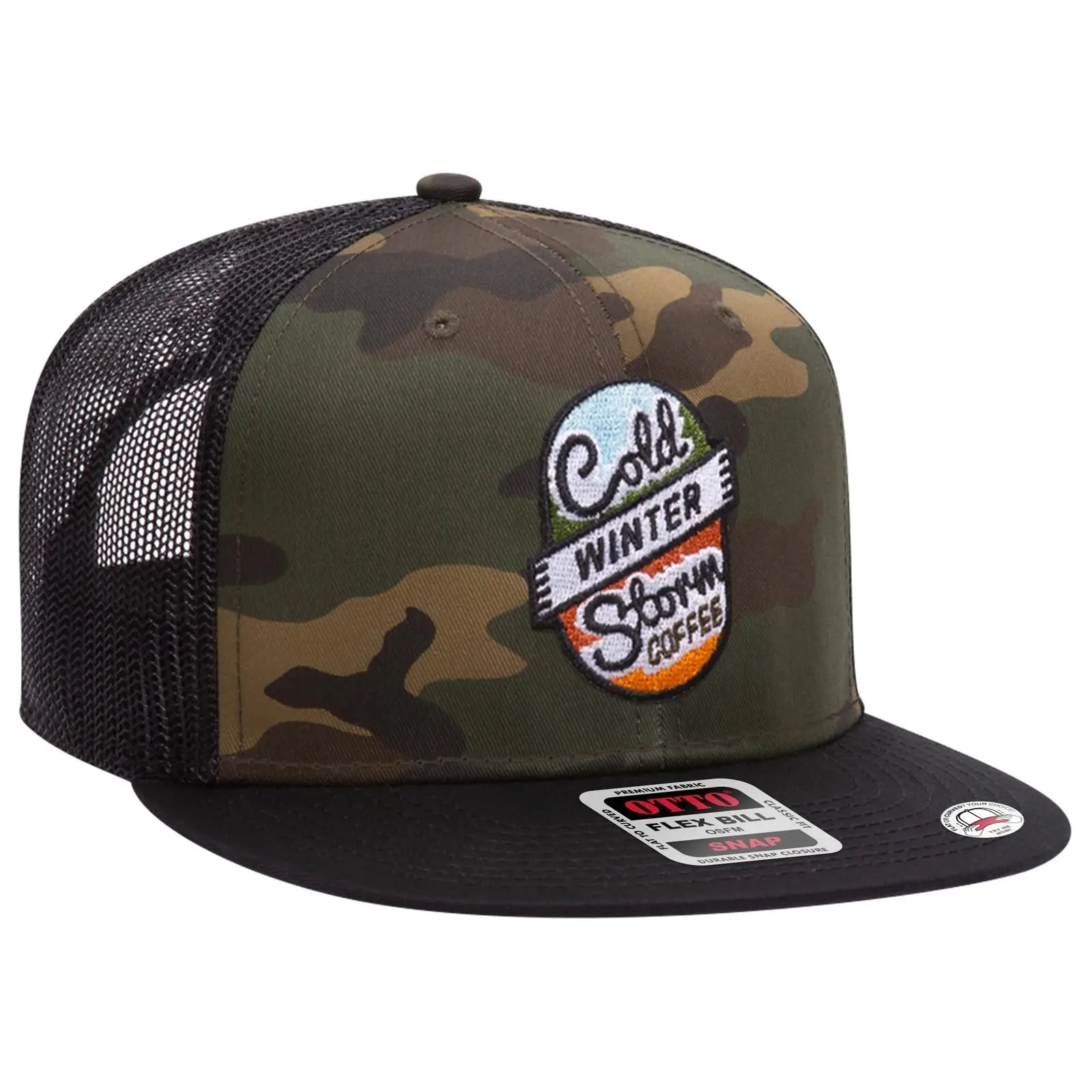 OTTO 141-1070 ’OTTO Snap’ 6 Panel Pro Style Mesh Back Trucker Snapback Cap - Blk/Blk/Wht - Blk/Blk/Wht / 6 1/2’’ - 7