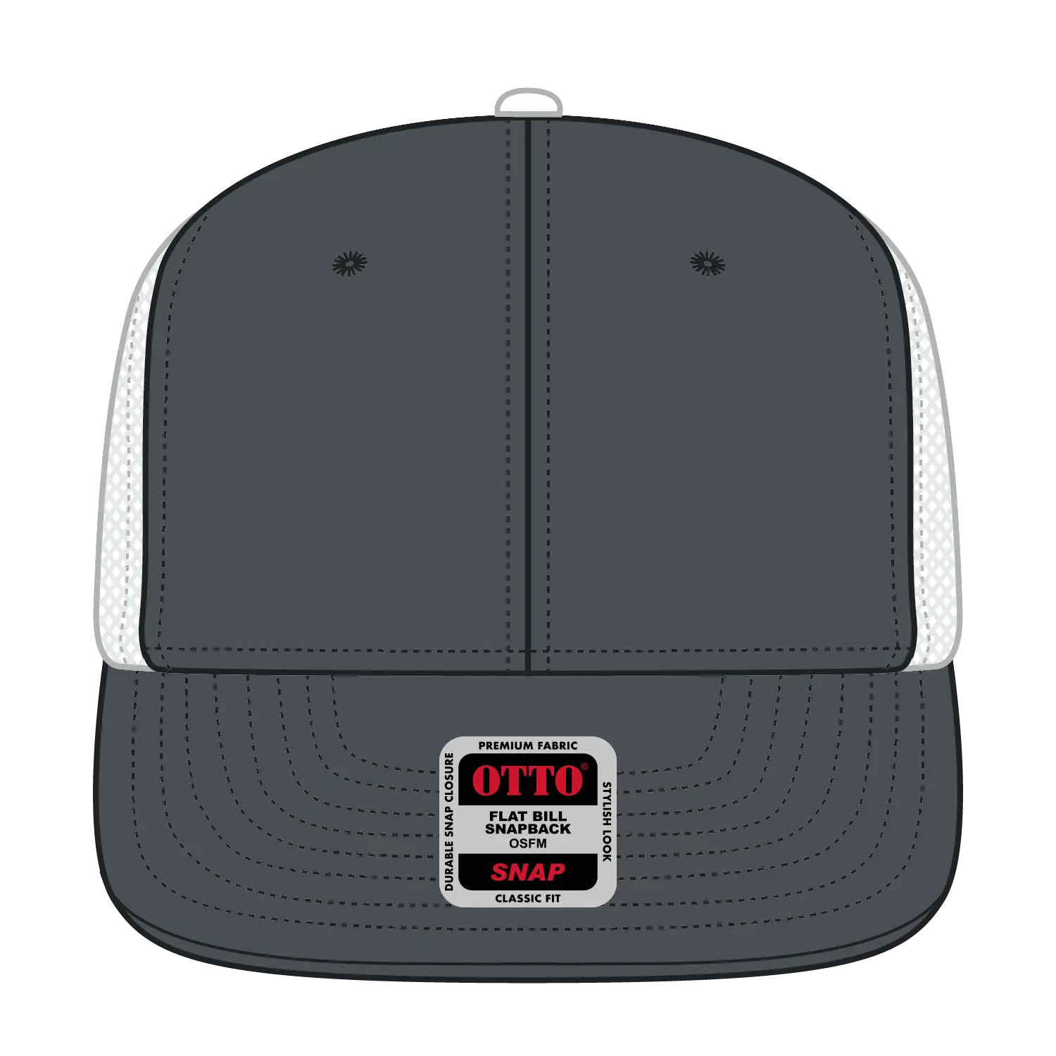 OTTO 141-1070 ’OTTO Snap’ 6 Panel Pro Style Mesh Back Trucker Snapback Cap - Ch.Gry/Ch.Gry/Wht - Ch.Gry/Ch.Gry/Wht / 6