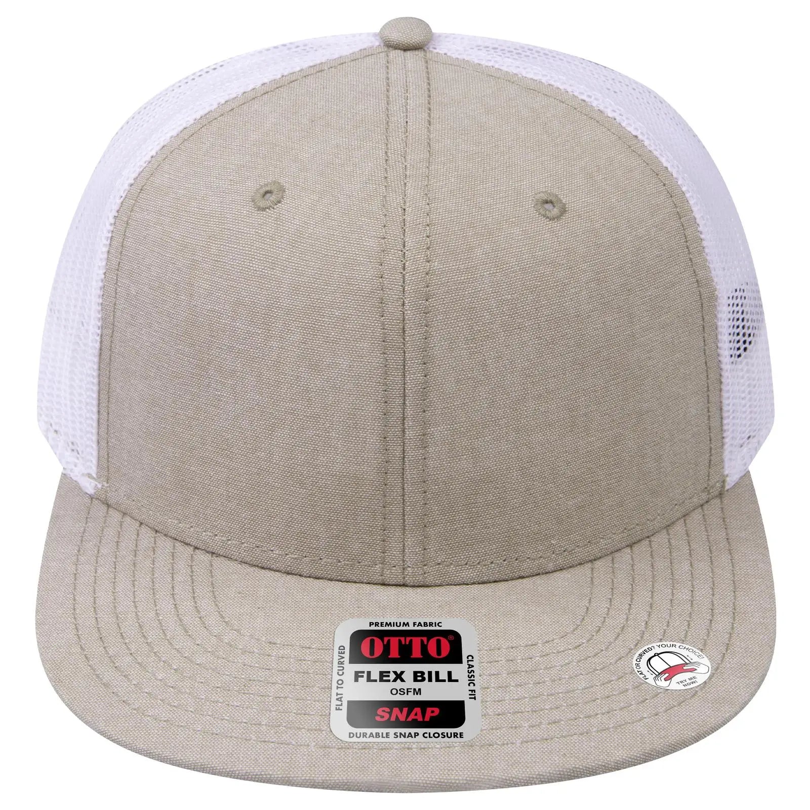 OTTO 141-1070 ’OTTO Snap’ 6 Panel Pro Style Mesh Back Trucker Snapback Cap - Khk/Wht - Khk/Wht / 6 1/2’’ - 7 5/8’’