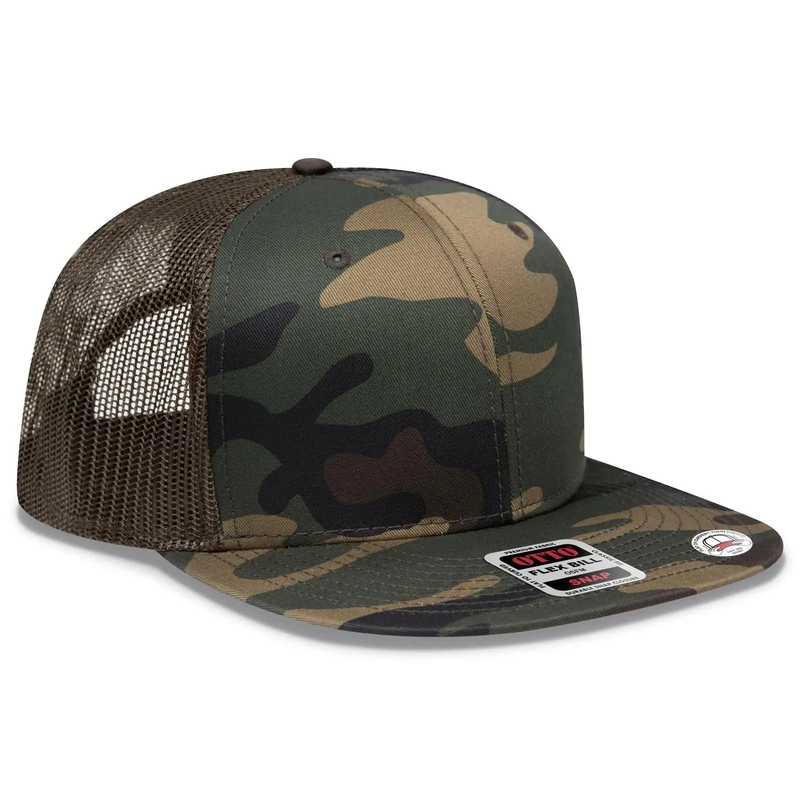 OTTO 141-1070 ’OTTO Snap’ 6 Panel Pro Style Mesh Back Trucker Snapback Cap - Dk.Grn/Brn/Dk.Brn - Dk.Grn/Brn/Dk.Brn / 6