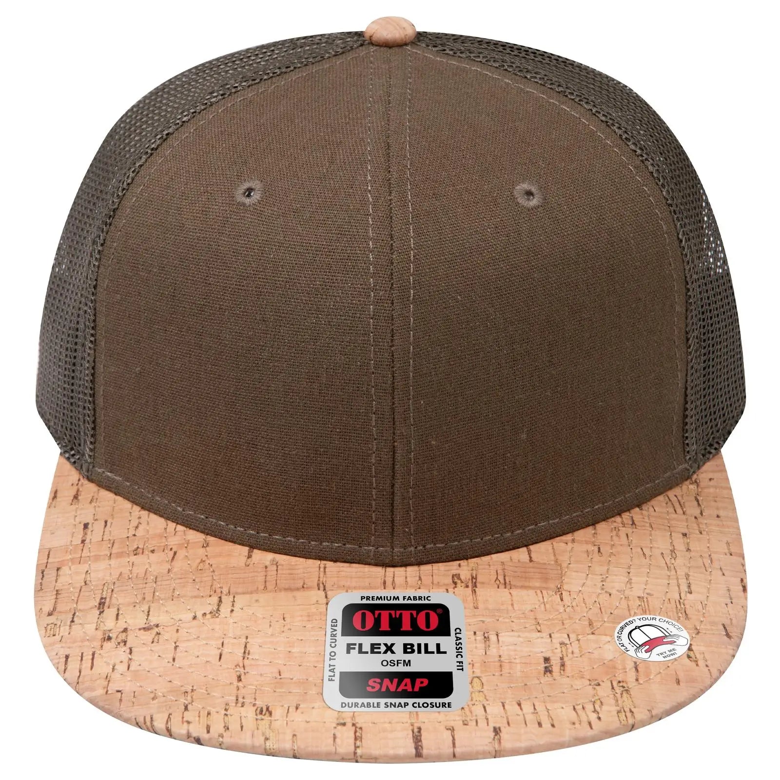 OTTO 141-1070 ’OTTO Snap’ 6 Panel Pro Style Mesh Back Trucker Snapback Cap - Cork/Ml Grn - Cork/Ml Grn / 6 1/2’’ - 7