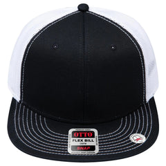 OTTO 141-1070 ’OTTO Snap’ 6 Panel Pro Style Mesh Back Trucker Snapback Cap - Blk/Blk/Wht - Blk/Blk/Wht / 6 1/2’’ - 7