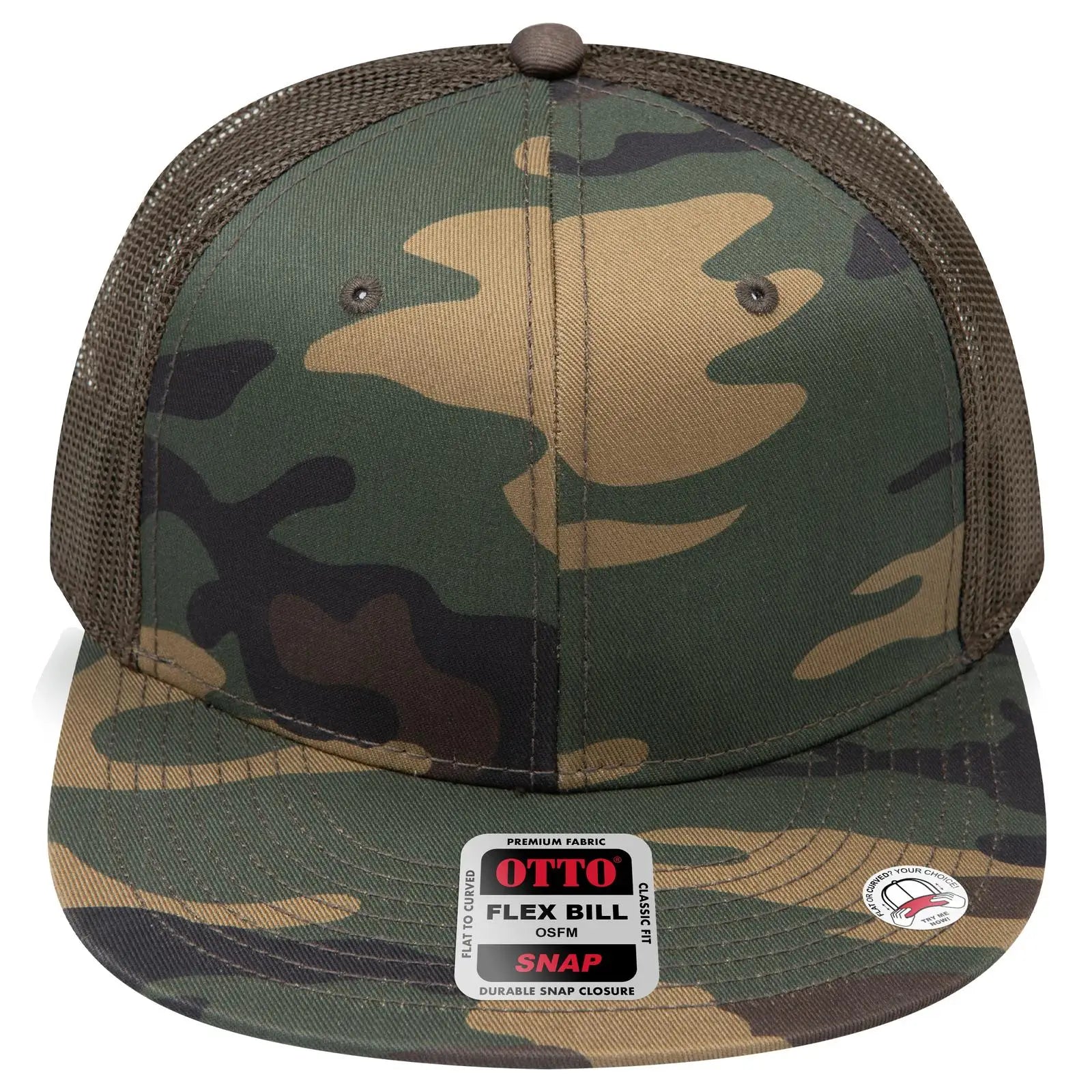 OTTO 141-1070 ’OTTO Snap’ 6 Panel Pro Style Mesh Back Trucker Snapback Cap - Dk.Grn/Brn/Dk.Brn - Dk.Grn/Brn/Dk.Brn / 6