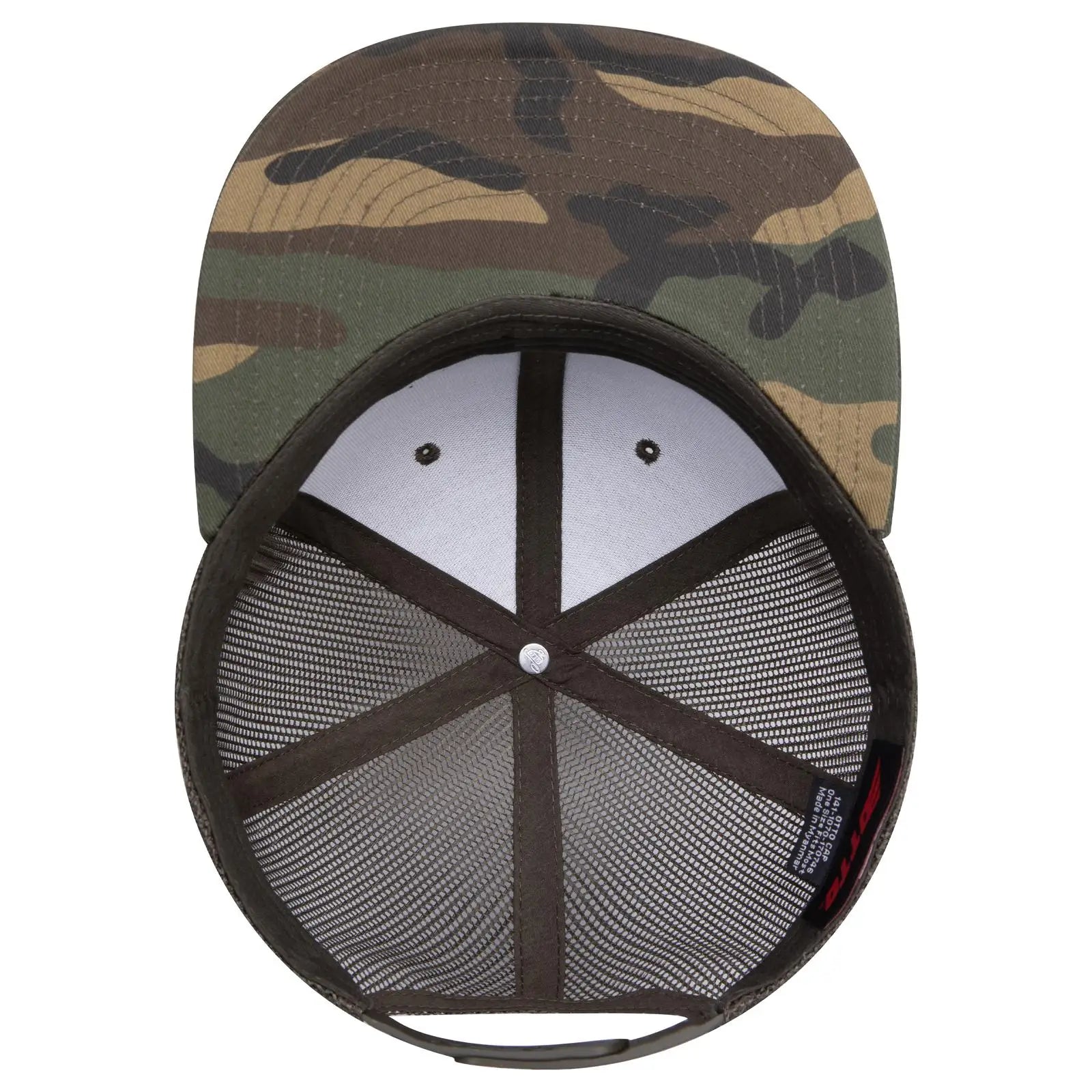 OTTO 141-1070 ’OTTO Snap’ 6 Panel Pro Style Mesh Back Trucker Snapback Cap - Dk.Grn/Brn/Dk.Ol.Grn