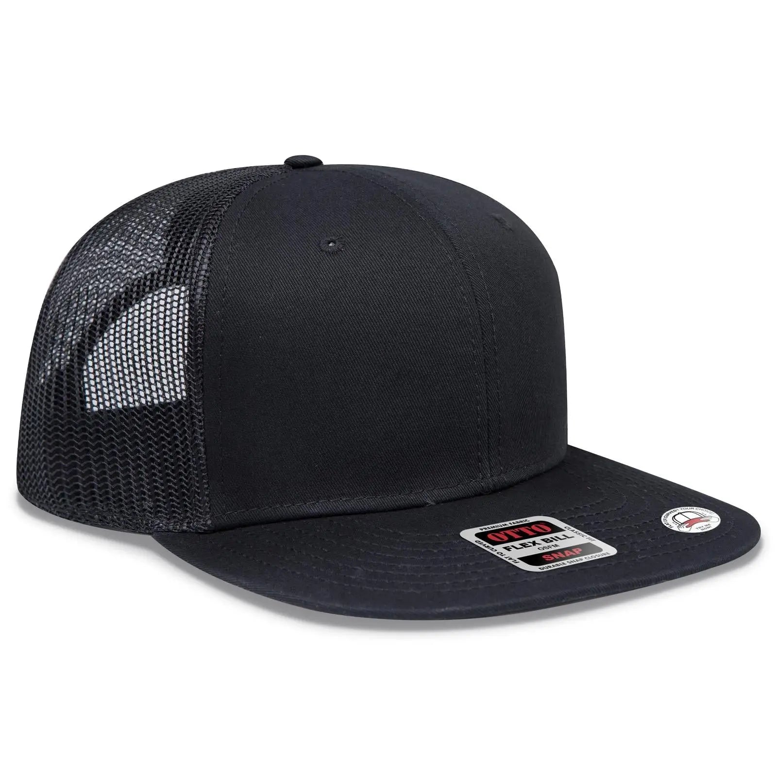 OTTO 141-1070 ’OTTO Snap’ 6 Panel Pro Style Mesh Back Trucker Snapback Cap - Black - Black / 6 1/2’’ - 7 5/8’’
