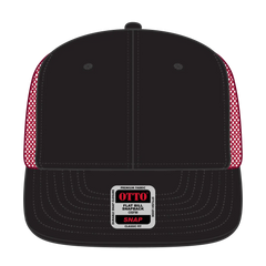 OTTO 141-1070 ’OTTO Snap’ 6 Panel Pro Style Mesh Back Trucker Snapback Cap - Blk/Blk/Red - Blk/Blk/Red / 6 1/2’’ - 7
