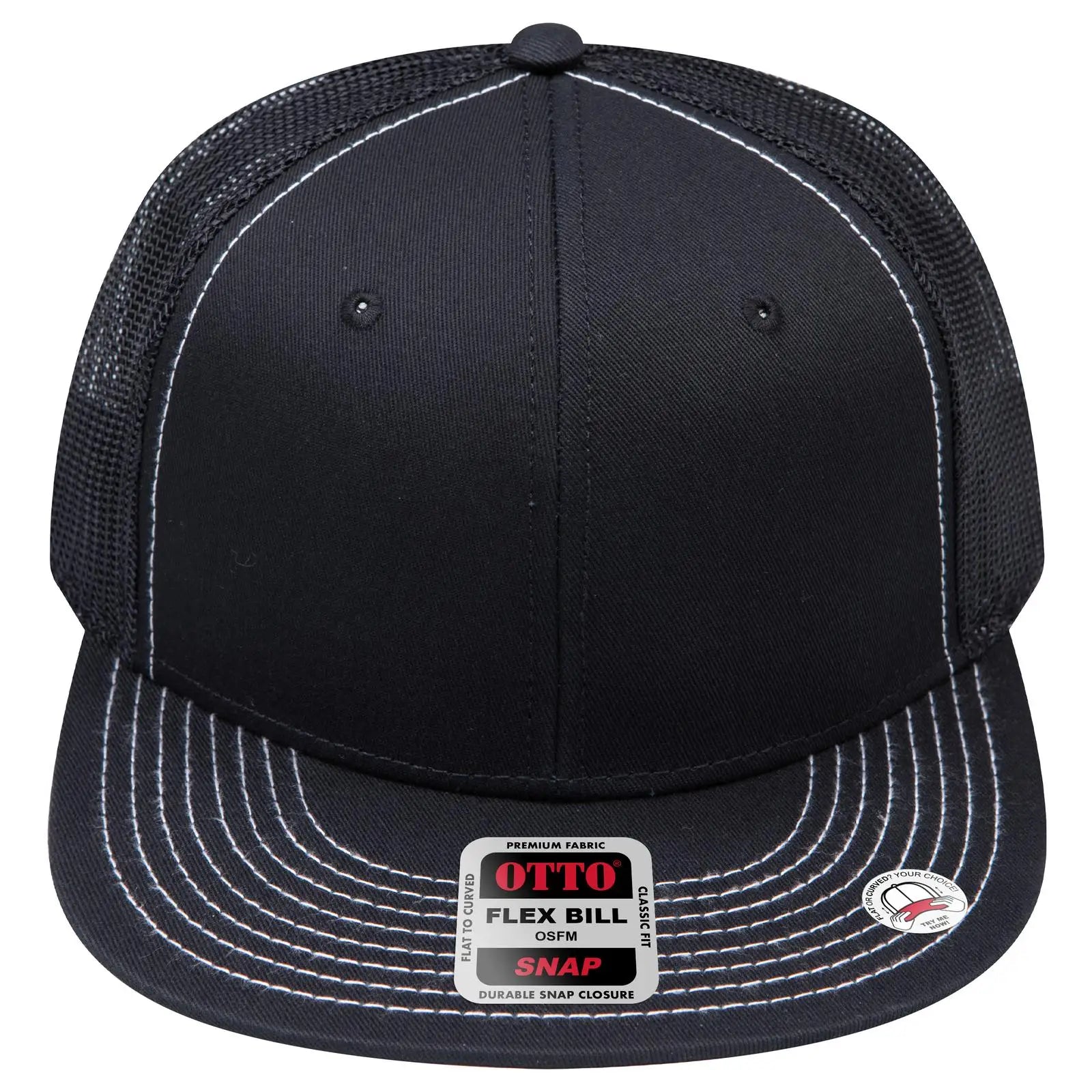 OTTO 141-1070 ’OTTO Snap’ 6 Panel Pro Style Mesh Back Trucker Snapback Cap - Black - Black / 6 1/2’’ - 7 5/8’’