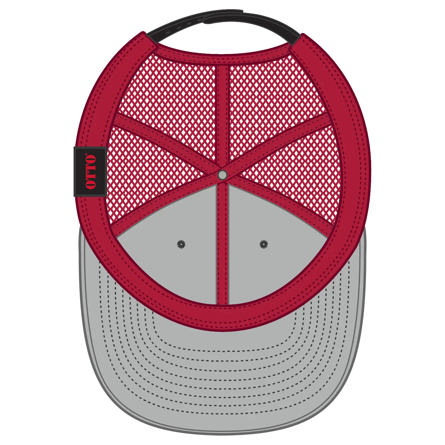 OTTO 141-1070 ’OTTO Snap’ 6 Panel Pro Style Mesh Back Trucker Snapback Cap - Blk/Blk/Red - Blk/Blk/Red / 6 1/2’’ - 7