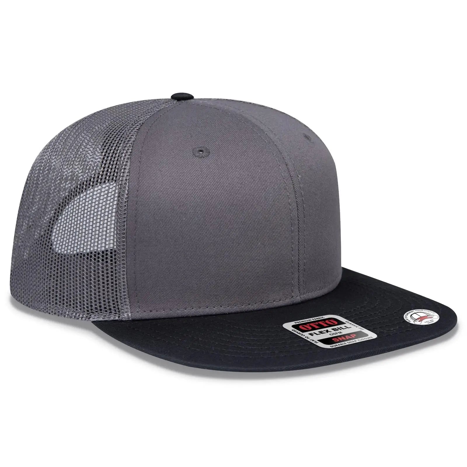 OTTO 141-1070 ’OTTO Snap’ 6 Panel Pro Style Mesh Back Trucker Snapback Cap - Blk/Ch.Gry/Ch.Gry - Blk/Ch.Gry/Ch.Gry / 6