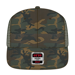 OTTO 141-1070 ’OTTO Snap’ 6 Panel Pro Style Mesh Back Trucker Snapback Cap - Dk.Grn/Brn/Dk.Ol.Grn